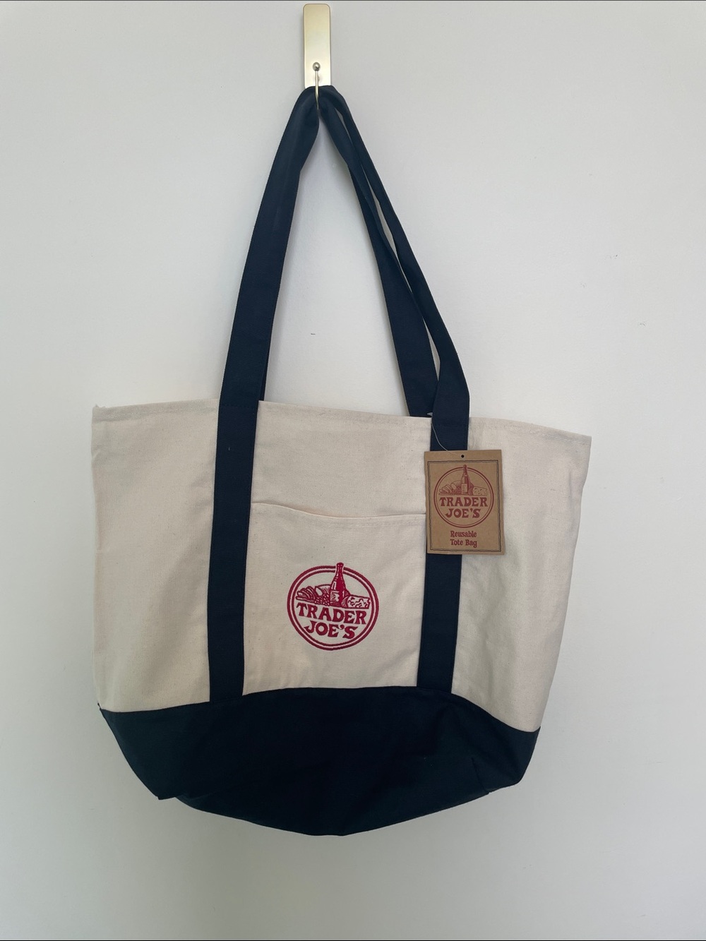 Trader Joe’s Large Tote Bag in Cream and Black